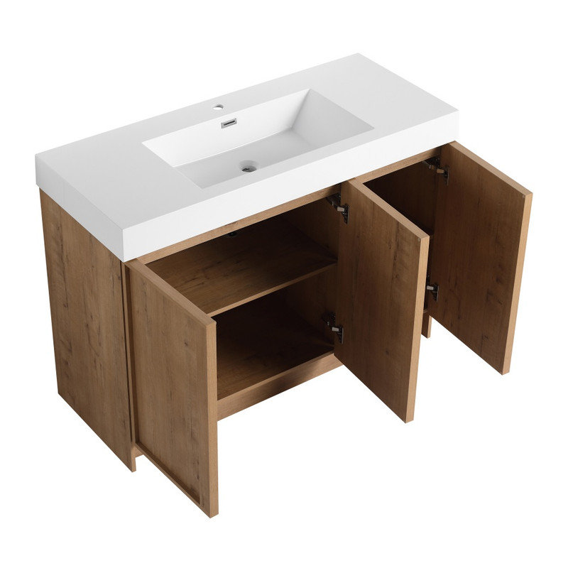 Ensemble de meuble-lavabo autoportant en contreplaqué 48 po avec 3 portes à fermeture en douceur et lavabo en résine