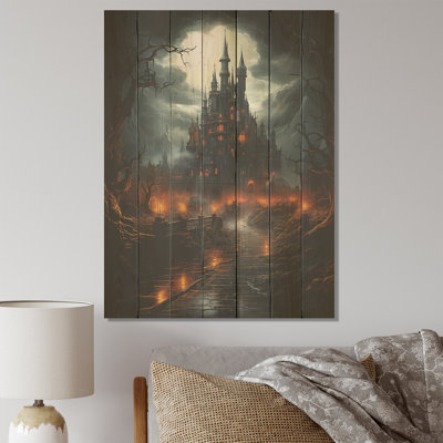«Haunted Castle At Nightfall I» - impression de châteaux sur bois