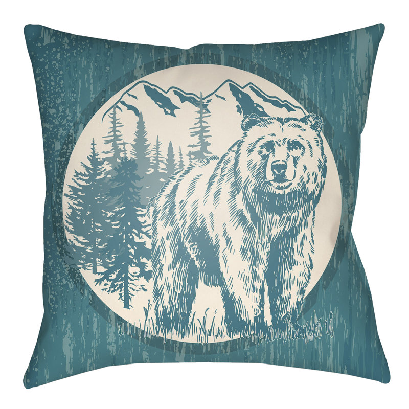 Lodge Cabin Bear Reversible Throw Pillow, 26" H x 26" W, Forest Green/Beige