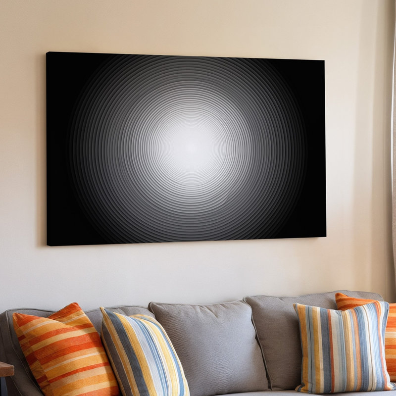 Toile, art abstrait noir et blanc hypnotisant mettant en vedette des cercles concentriques, art mural rayonnant d'un point central