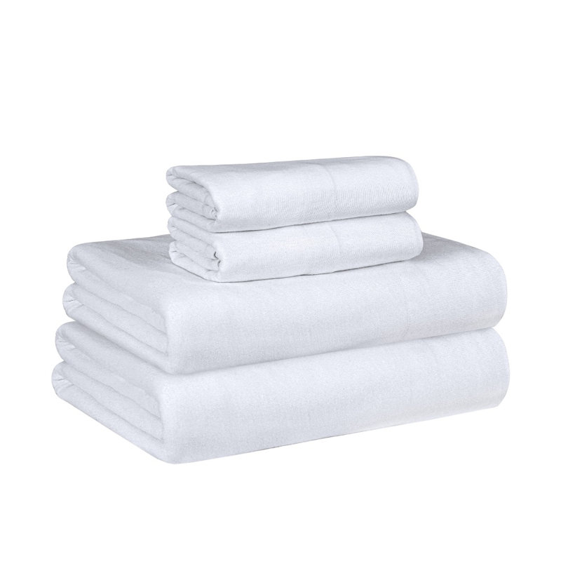 Ensemble de draps en jersey grand respirant en jersey 4 pièces | Toutes saisons, blanc, Blanc