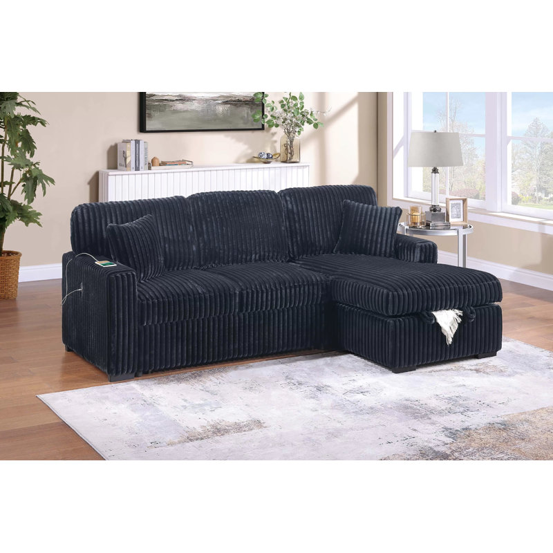 Canapé modulaire Vroni, Velours côtelé noir