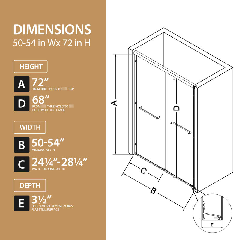 48" Width Aluminum Double Sliding Shower Door, 72" Height, 1/4"  6Mm  Tempered Glass With - Proof Film, Waterproof Design And Easy Installation In Modern Bathroom Door Frame, W X H, Clear Adjustable