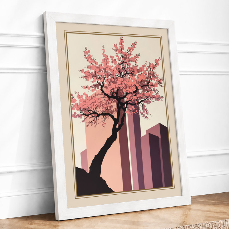 Blossoms and Skyline Art Deco - Framed Print, A2 - 59.4 x 42.0 cm, White