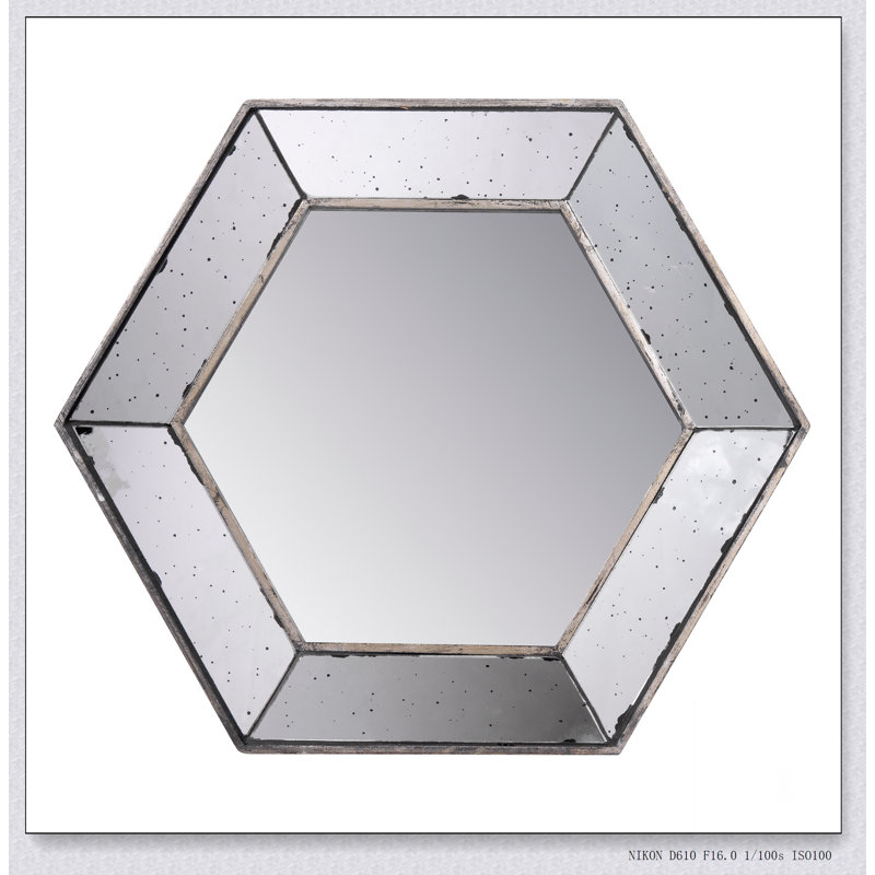 Miroir mural hexagonal 21 "x 18" avec finition argentée traditionnelle, miroir décoratif pour le salon, l'entrée, la chambre à coucher