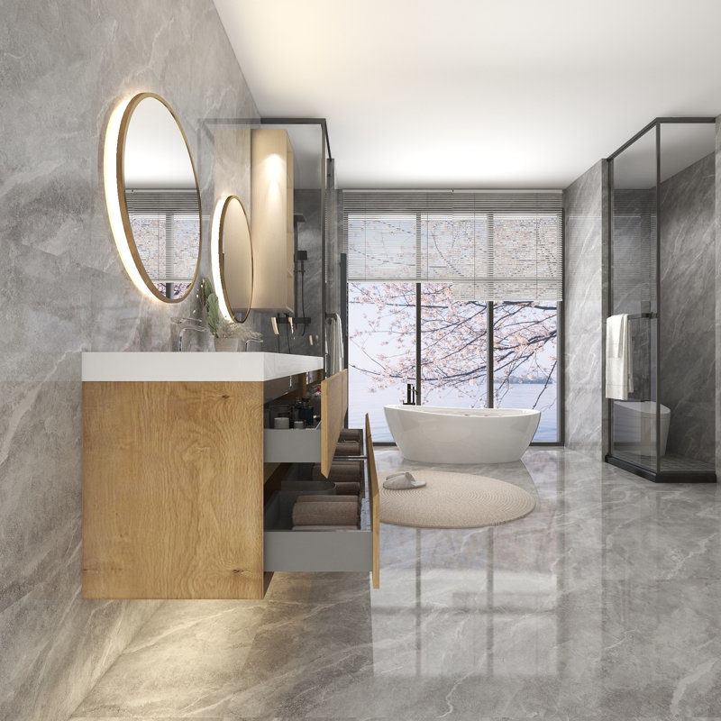 Ensemble de meuble-lavabo double 83 po, Chêne