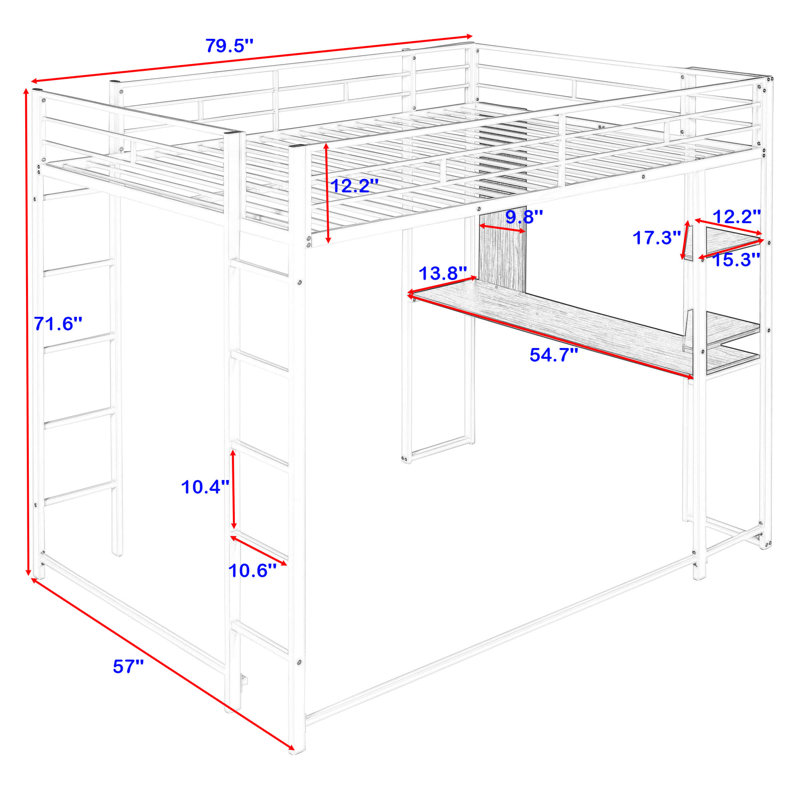 Valinda Kids Full Loft Bed, Silver