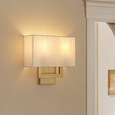 2 - Light Contemporary Linen Rectangle Wall Sconce Fabric Shade