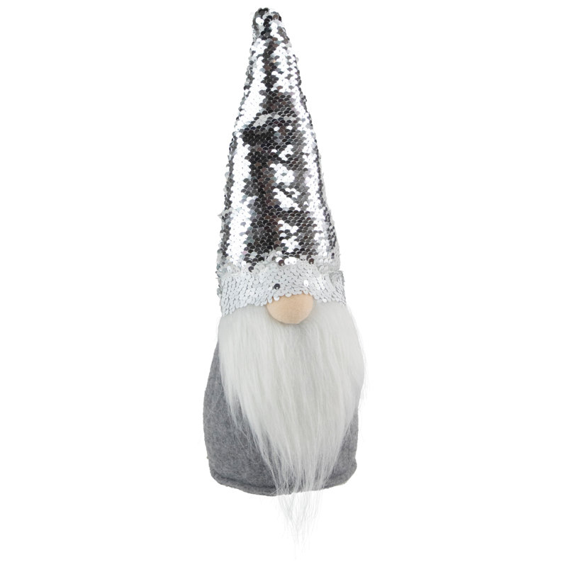 Décoration de Noël 14 "gnome debout gris avec chapeau à paillettes argent