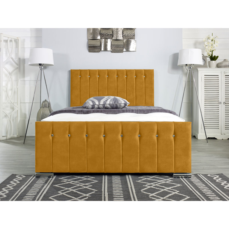 Fausley Upholstered Bed Frame, Mustard, European Kingsize (160 x 200cm)