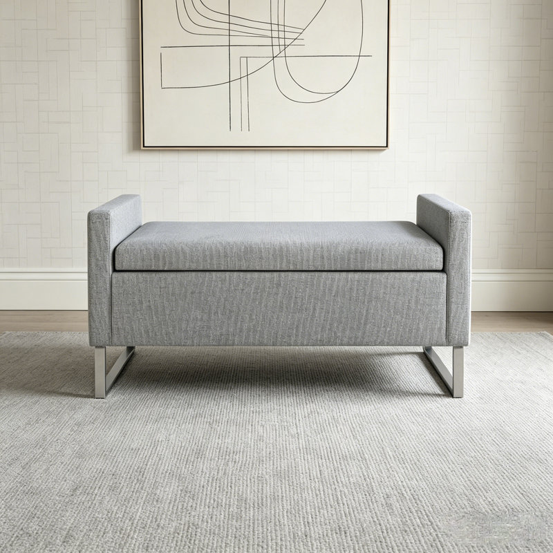 Nash 47" Upholstered Entryway Bench with Storage & Metal Base