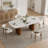 63"-94" Extendable Sintered Stone Dining Table, Modern Walnut MDF Pedestal Base Dining Table for 6-8 People, Expandable Rectangular Kitchen & Dining Room Table