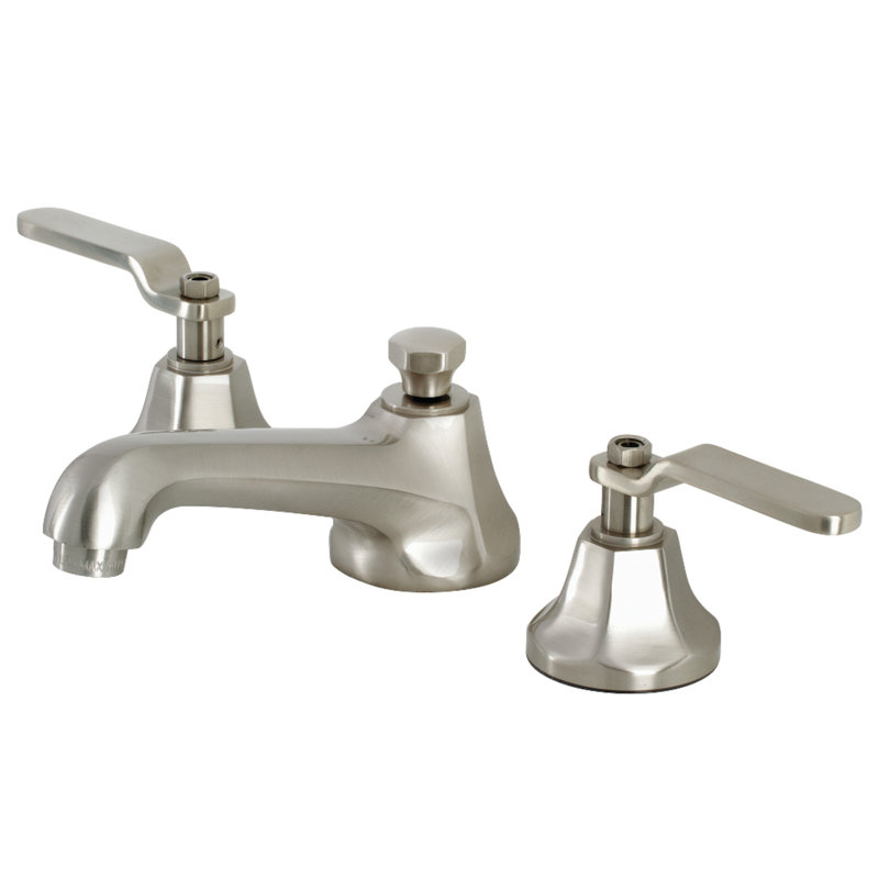 Kingston Brass Hamilton Two-Handle 3-Hole Deck Mount Widespread Bathroom Faucet with Brass Pop-Up Drain, Cross