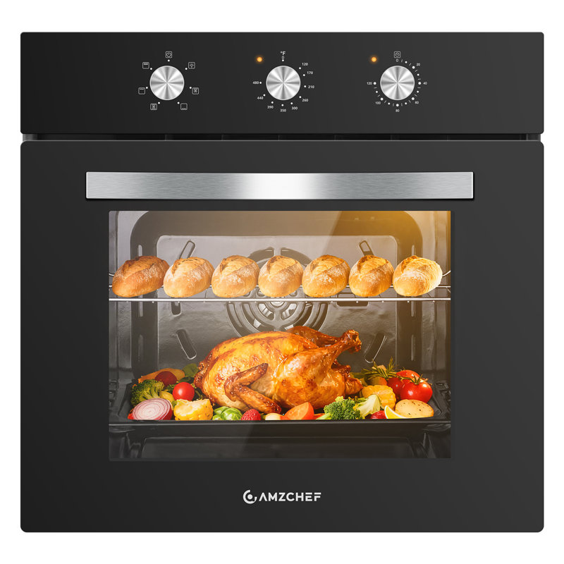 24" 2.72 Cu. Ft. 2800w Single Electric Wall Oven, 6 Cooking Modes, Convection, Knob Controls, Black Glass, Built-in Design