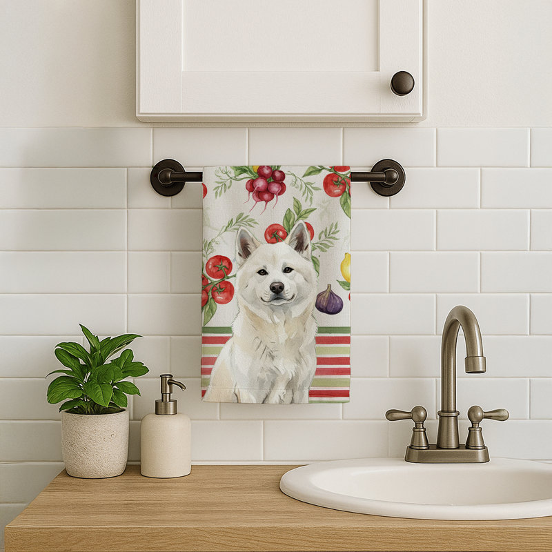 White Akita Vegetables Kitchen Towel, White Akita