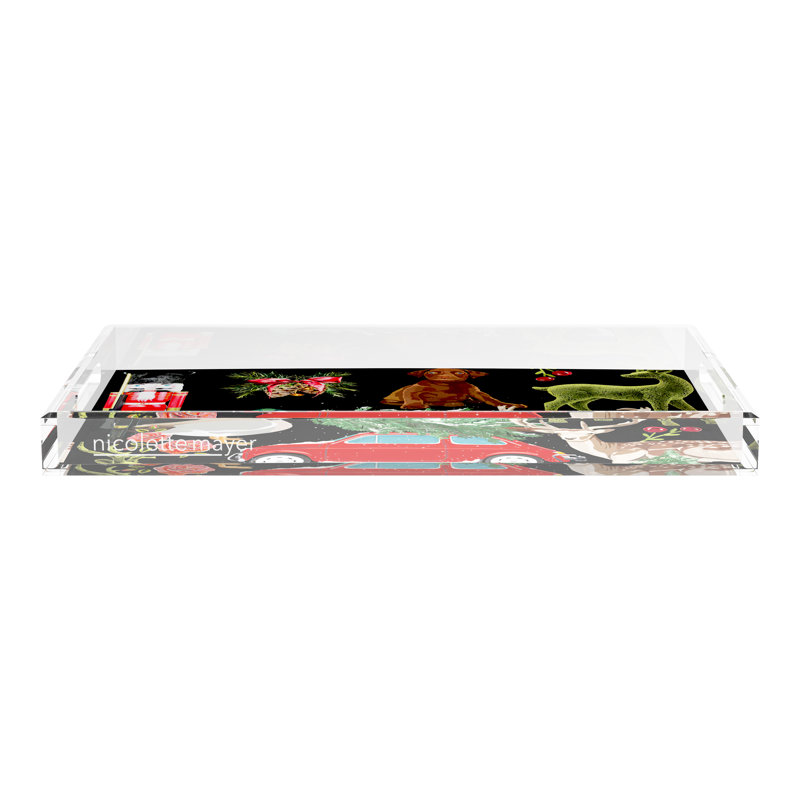 Ultimate Christmas Plaid Acrylic Rectangle Decorative Tray, 12.5"W x 7.75"D x 2"H, Red Stripe