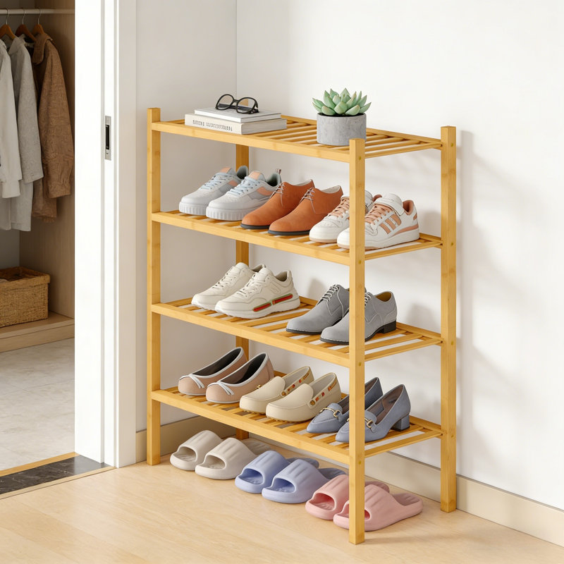 Range-chaussures en bambou, H 26 po x l 27 po x P 11 po