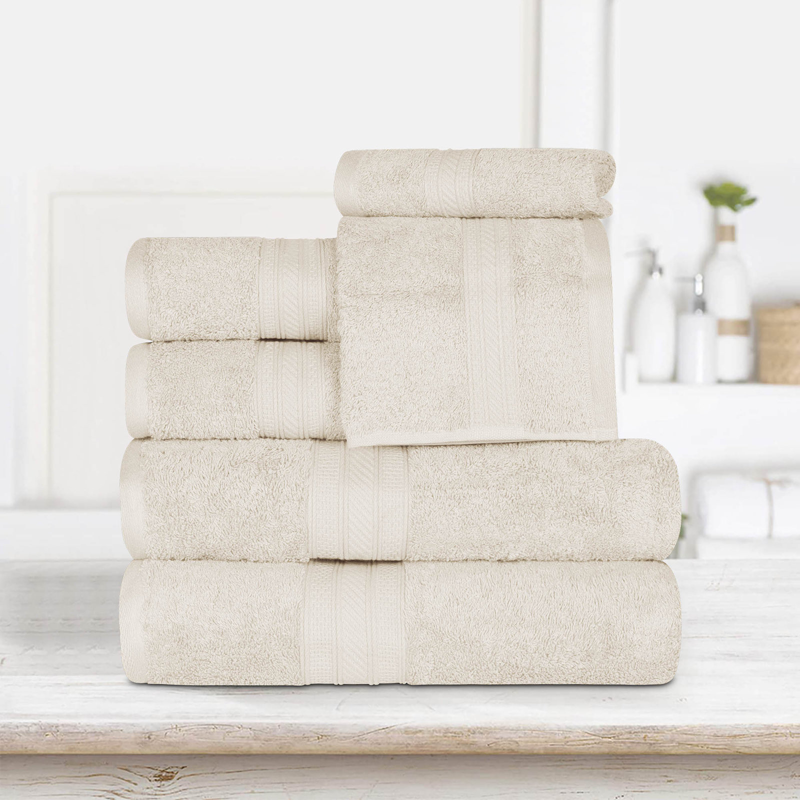 Glenlee 700GSM Long Staple Combed Cotton 6-Piece Towel Set, Almond