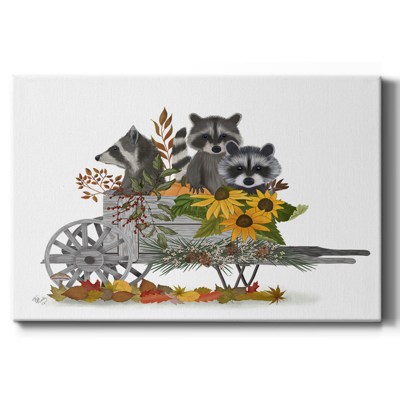Raccoon Wheelbarrow-Gallery Wrapped Canvas, 12" H x 18" W