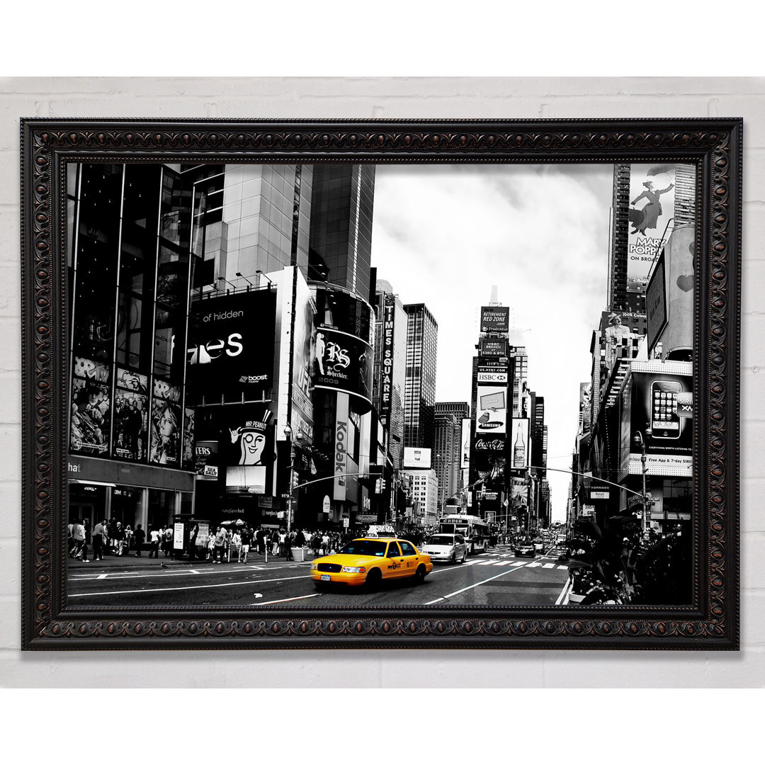 Broadway Yellow Cab B N W - Einzelner Bilderrahmen Druck