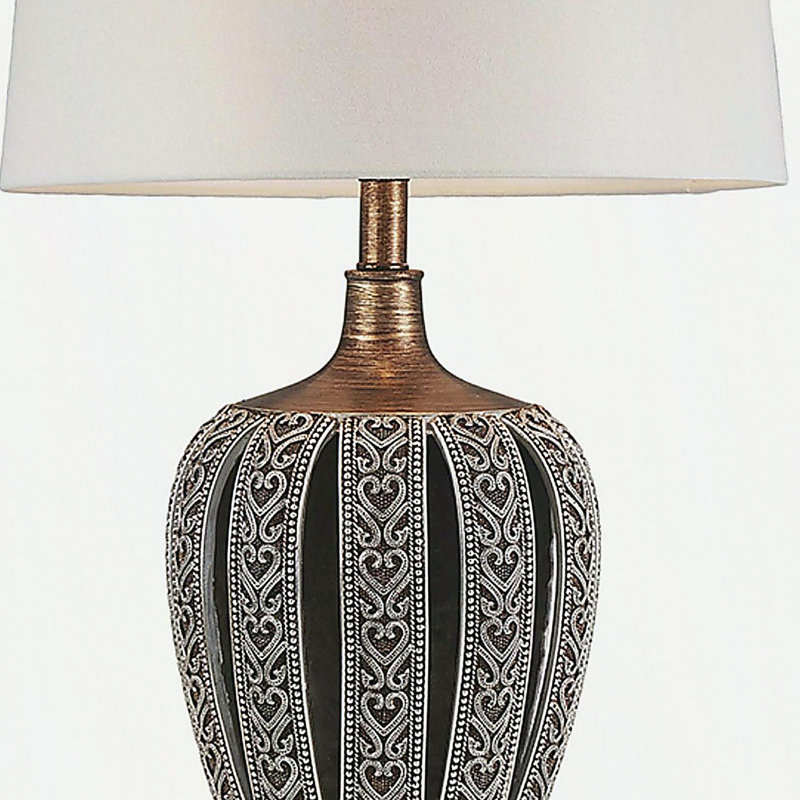 Grande lampe de table en polyrésine 28,25 po «Everly» avec finition brune et abat-jour blanc