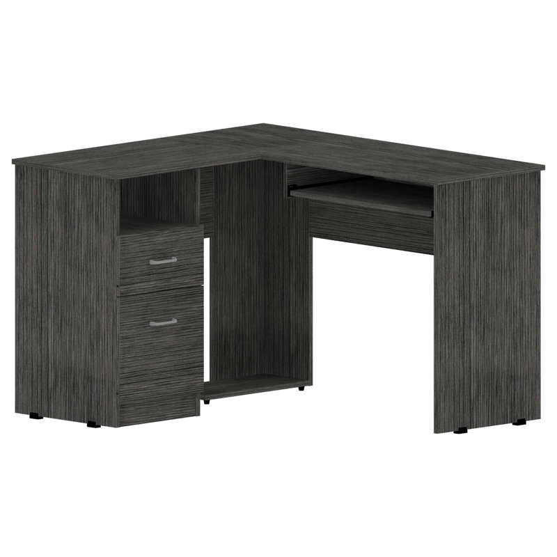 2-Drawer 1-Shelf L-Shaped Computer Desk, Gray