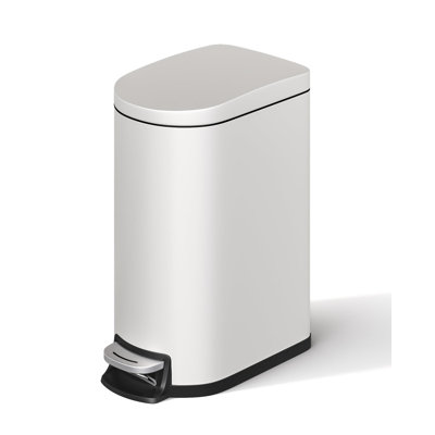 Poubelle Slim Step, 6 L (1,6 gallon), en acier inoxydable, pour cuisine/salle de bain, avec couvercle à fermeture douce, contrôle des odeurs, seau intérieur amovible, poignée arrière, étanche - Blanche