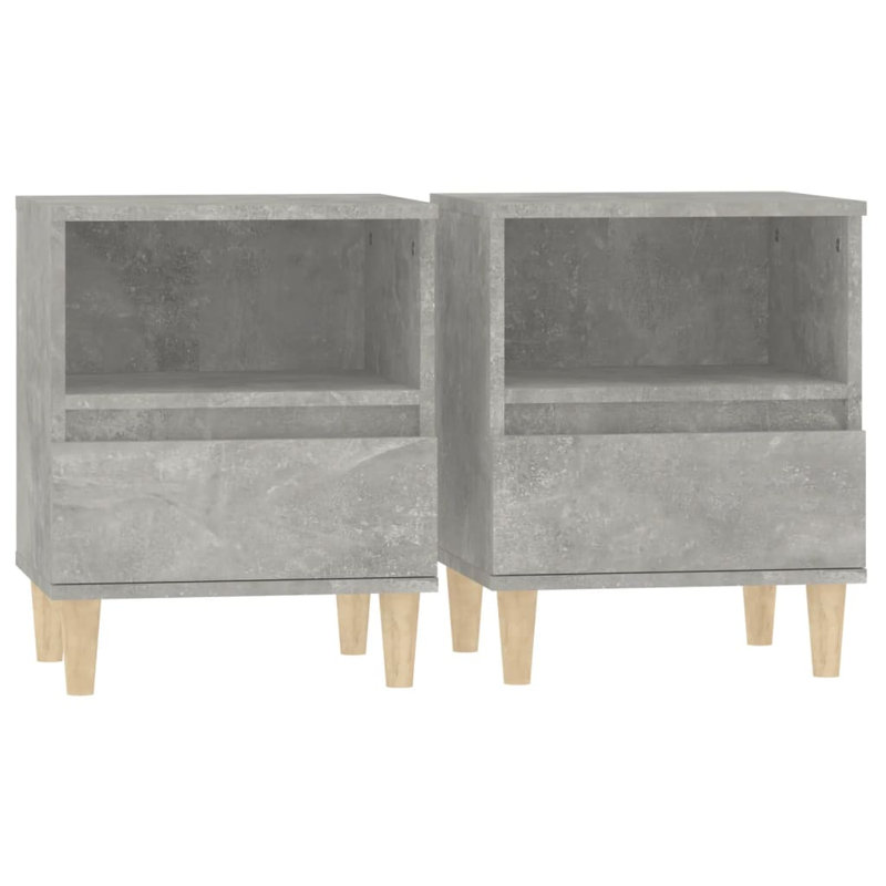 Jaiman 40cm W Solid Wood Bedside Table, Set of 2, Grey