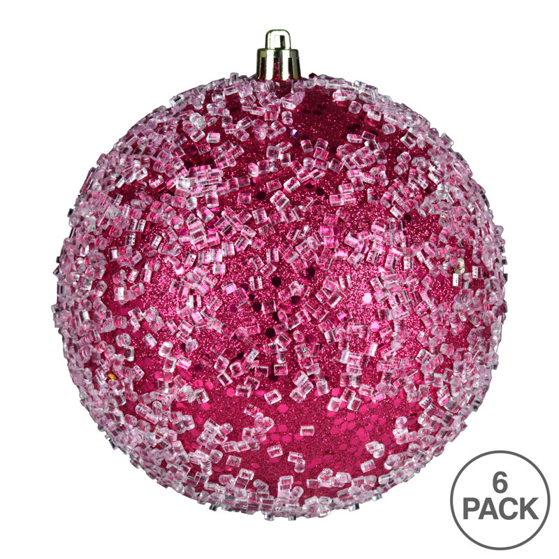 Ornement boule scintillante, H 4 po x l 4 po x P 4 po, Fuchsia, 6