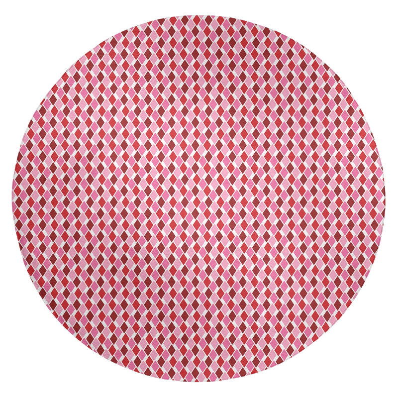 Tapis rose/rouge/brun fait main géométrique, Rond 5 pi