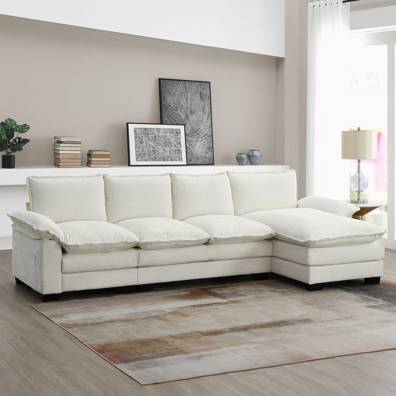 Canapé modulaire 3 pièces rembourré, Chenille beige