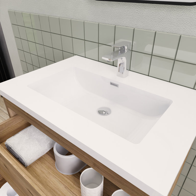 Meuble-lavabo flottant moderne simple Alcester Ivy Bronx, Chêne naturel
