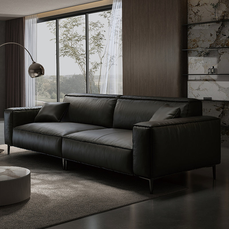 Canapé modulaire en cuir véritable, 4, H 29,92 po x l 110,24 po x P 37,4 po, Noir