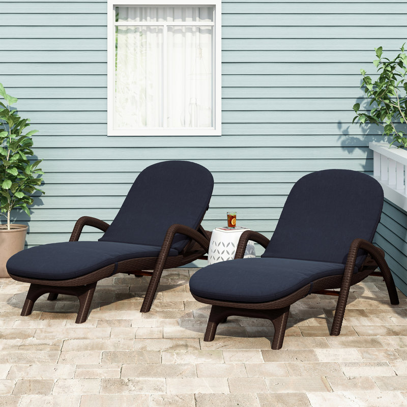 Delano Outdoor 1'' Chaise Lounge Seat Cushion, Navy Blue