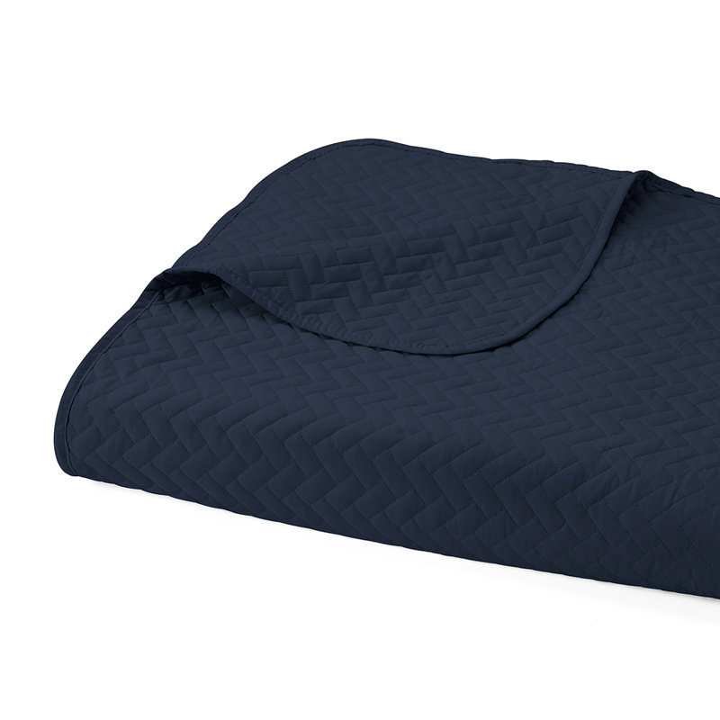 Quilt Coverlet Set All Season Microfiber Contemporary Ultra Soft Bedding in Herringbone Stitch, Navy