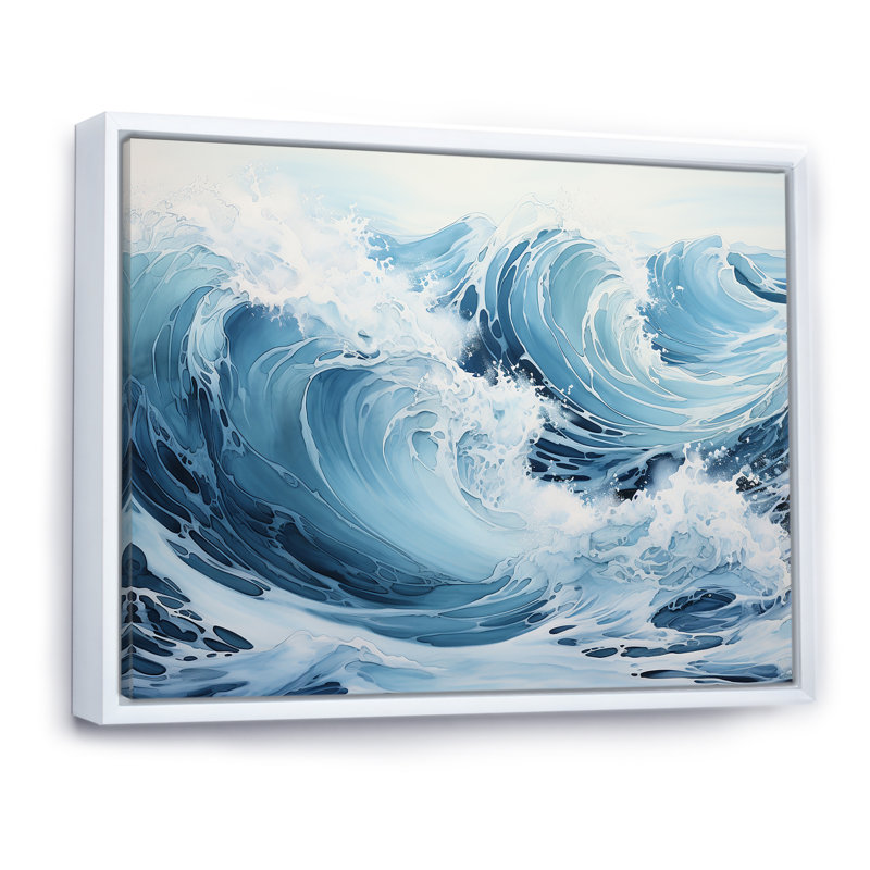 Minimalisme océan tempête sur toile, H 24 po x l 32 po x P 1 po, Cadre flottant blanc