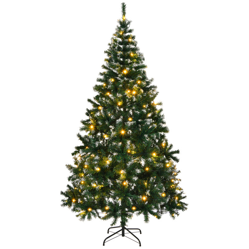 Sapin de Noël artificiel enneigé de 2,13 m avec guirlande lumineuse DEL blanc chaud de 150 DEL, 8 modes d'éclairage et télécommande