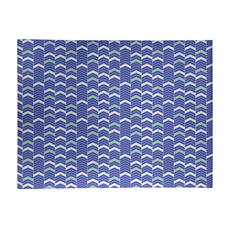 Tapis bleu / blanc doublé à chevrons, Rectangle 8 pi x 10 pi