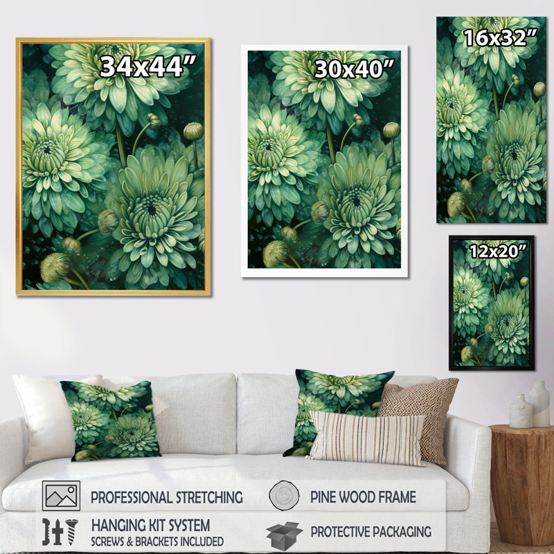 «Chrysanthemums Natures Melody I», reproduction sur toile, Cadre simple argenté, H 32 po x l 24 po x P 1 po