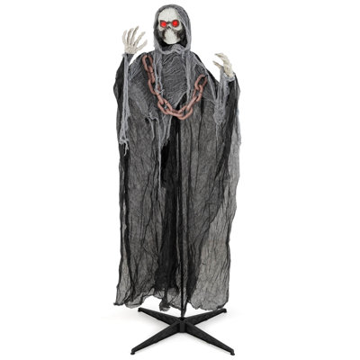 6.4 Ft Standing Grim Reaper Halloween Animatronic Decoration With Light Up Eyes