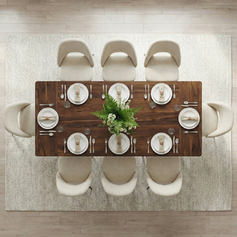 9-Piece Extendable Dining Table Set with Upholstered Side Chairs, Beige