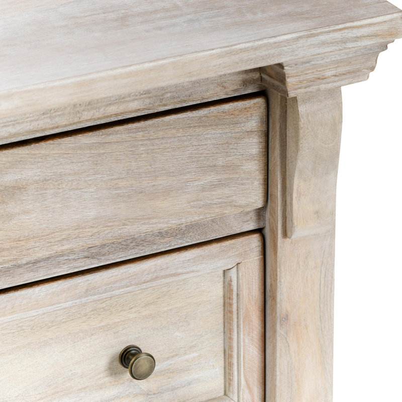 Adelaide Three-Drawer Mango Wood Nightstand In Cocoa Brown, White Wash