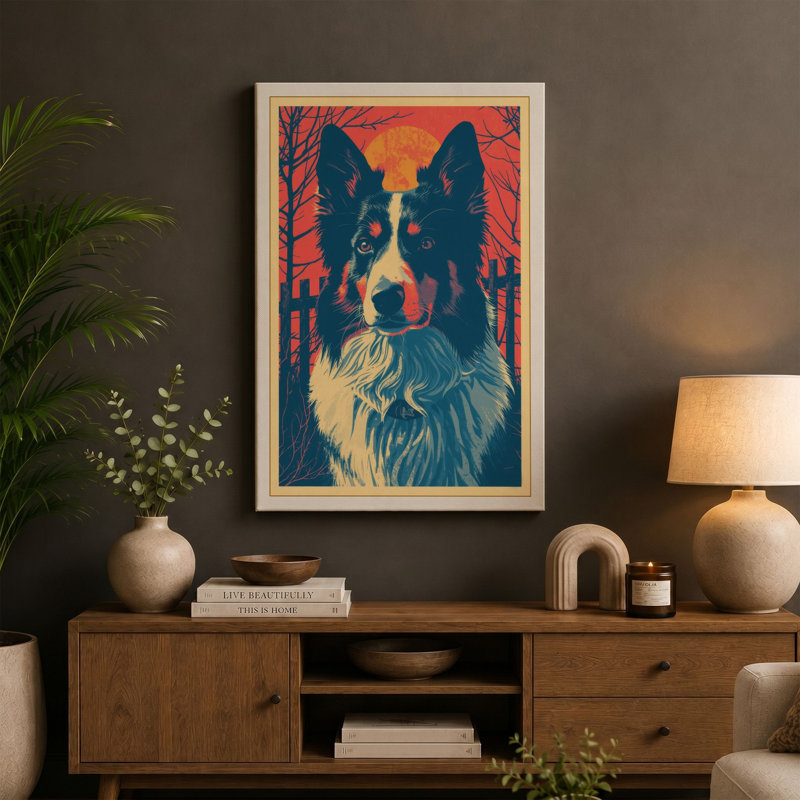 Border Collie Portrait Graphic Art - Wrapped Canvas, 18x12 - 45.7 x 30.5 cm, Sage Border