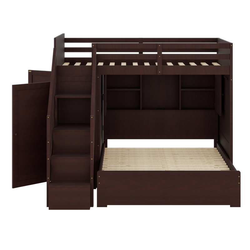 Bunk Bed with Storage Stairs, Wardrobe and USB, Perfect for Kids and Teens, Espresso