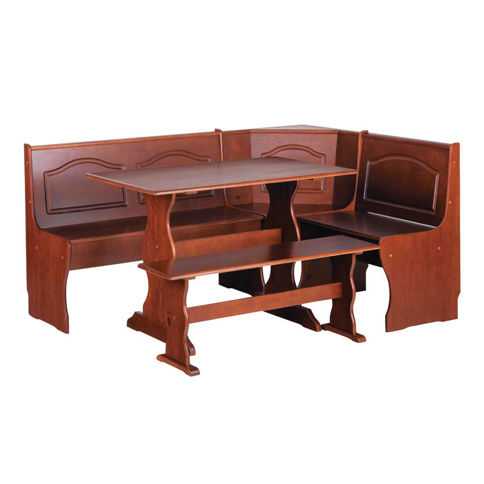 Jiles 5 Person Corner Solid Pine Breakfast Nook with Hidden Storage, Walnut