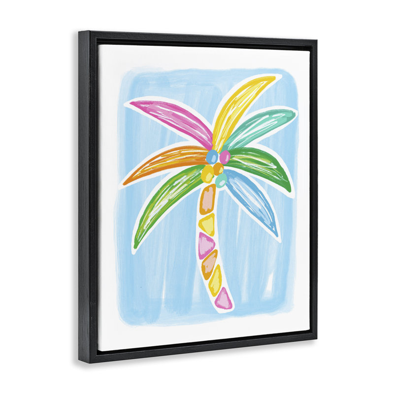 "Pastel Palm" sur toile encadrée flottante bleue par Lisa Nohren, Cadre flottant noir de jais, H 21 po x l 17 po