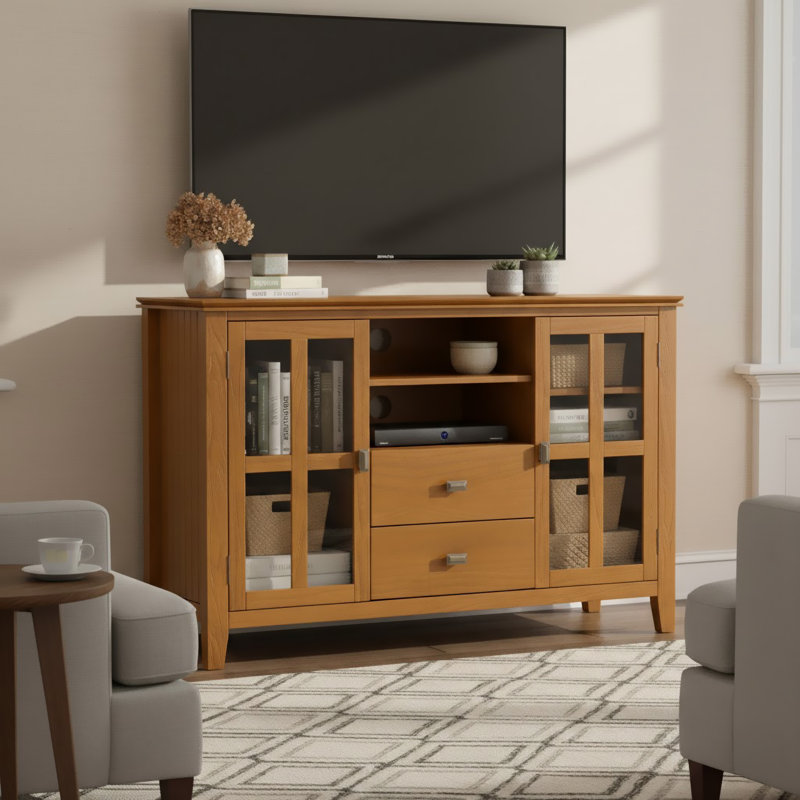 Artisan 53"W Solid Wood Transitional Tall TV Stand for TVs up to 60" with 2 Cabinets, 2 Drawers, and Adjustable Shelves