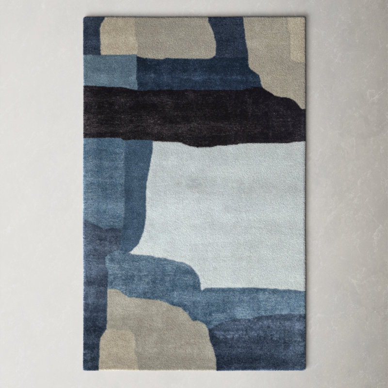 Linn Rectangle Abstract Handmade Tufted Area Rug in Blue, Rectangle 5' x 8'
