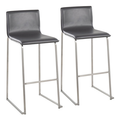 Tabouret de bar Mara en acier inoxydable et similicuir gris par Lumisource - ensemble de 2