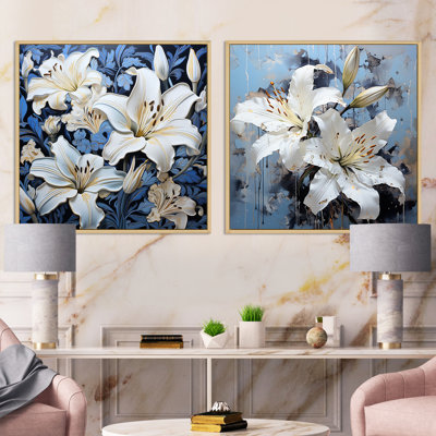 White And Blue Pure Lily Charm - Lilies Square Collage Set Of 2